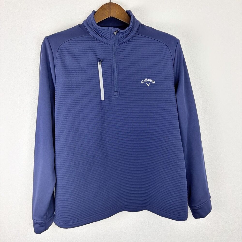 Callaway Mens Quarter Zip Pull Over Navy Large Mock Neck Ribbed Opti Dri Golf
